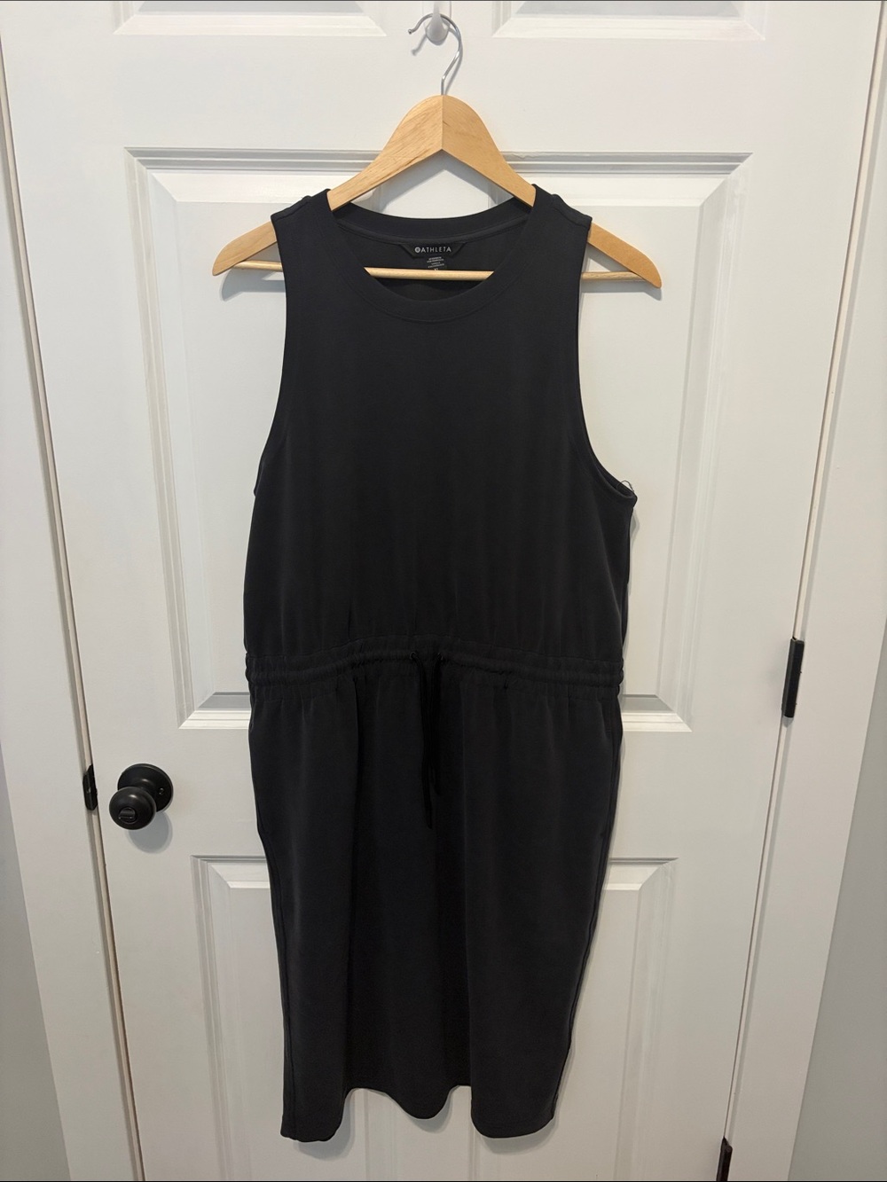 Athleta Black Seasoft Midi Sleeveless Tie Cinch Waist Dress